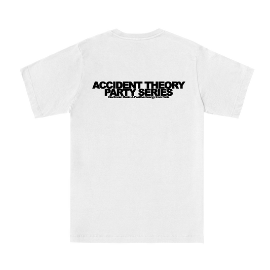 PRE-ORDER - ACCIDENT THEORY T-SHIRT CREW / WHITE / BACK SIDE